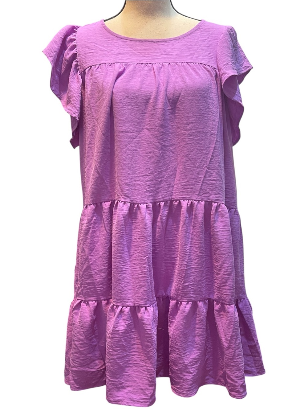 Boutique Newbury Kustom Purple Tiered‎ Short Sleeve Ruffle Babydoll Dress Large